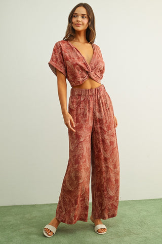 Leaf Print Faded Effect Pants
