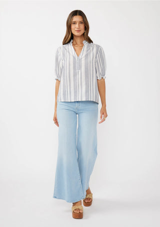 Yarn-Dyed Striped Neck Top