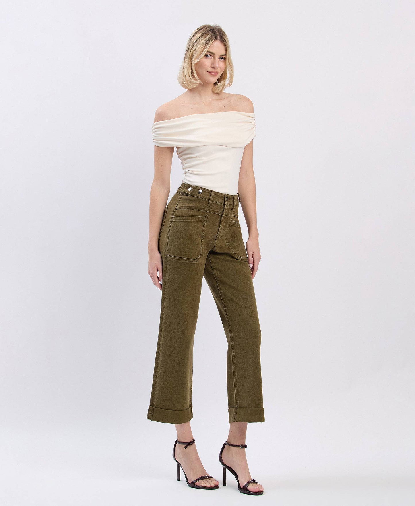 Jennifer Tab Waistband Cuffed Slim Wide
