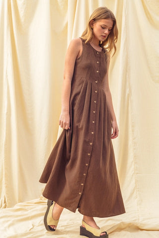 Pleated Button Front Dress