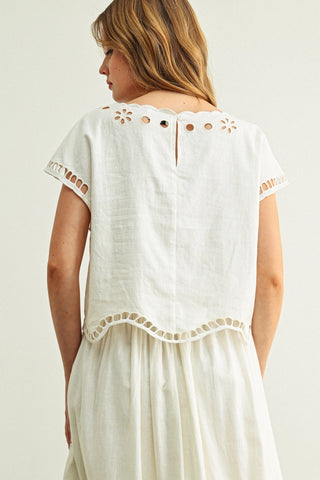 Floral Embroidered Boat Neck Top