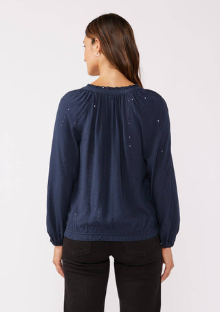 Sequin Long Sleeve Tassel Tie Neck Blouse