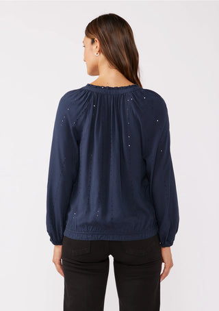 Sequin LS Tassel Tie Blouse