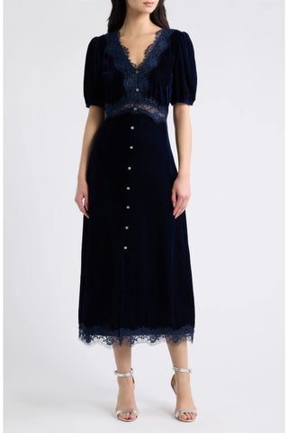Bubble Sleeve Lace Midi Dress