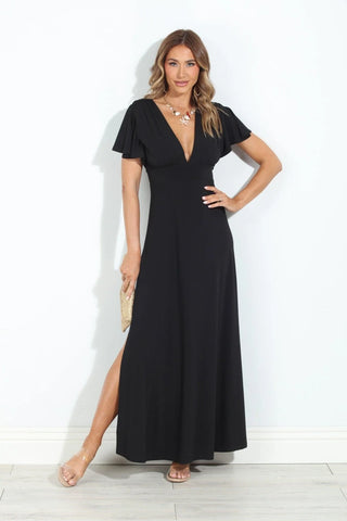 Deep V Flutter Sleeve Maxi Dress