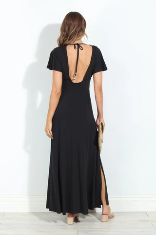 Deep V Flutter Sleeve Maxi Dress