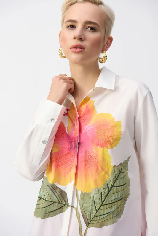 251938 Embroidered Flower Cotton Shirt