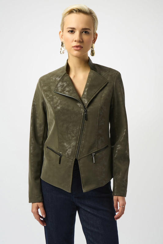 Foiled Faux Suede Fitted Moto Jacket