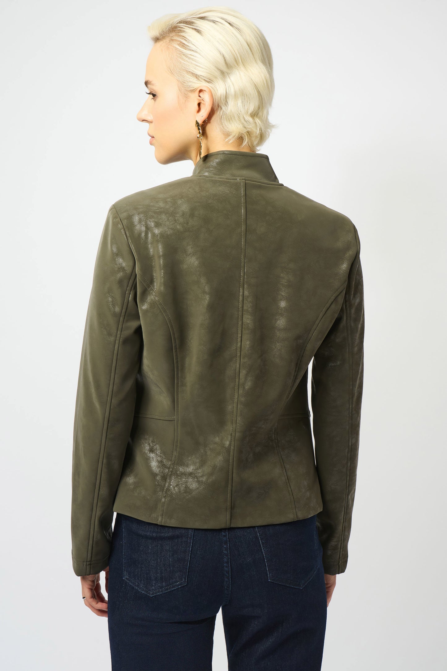 Foiled Faux Suede Fitted Moto Jacket
