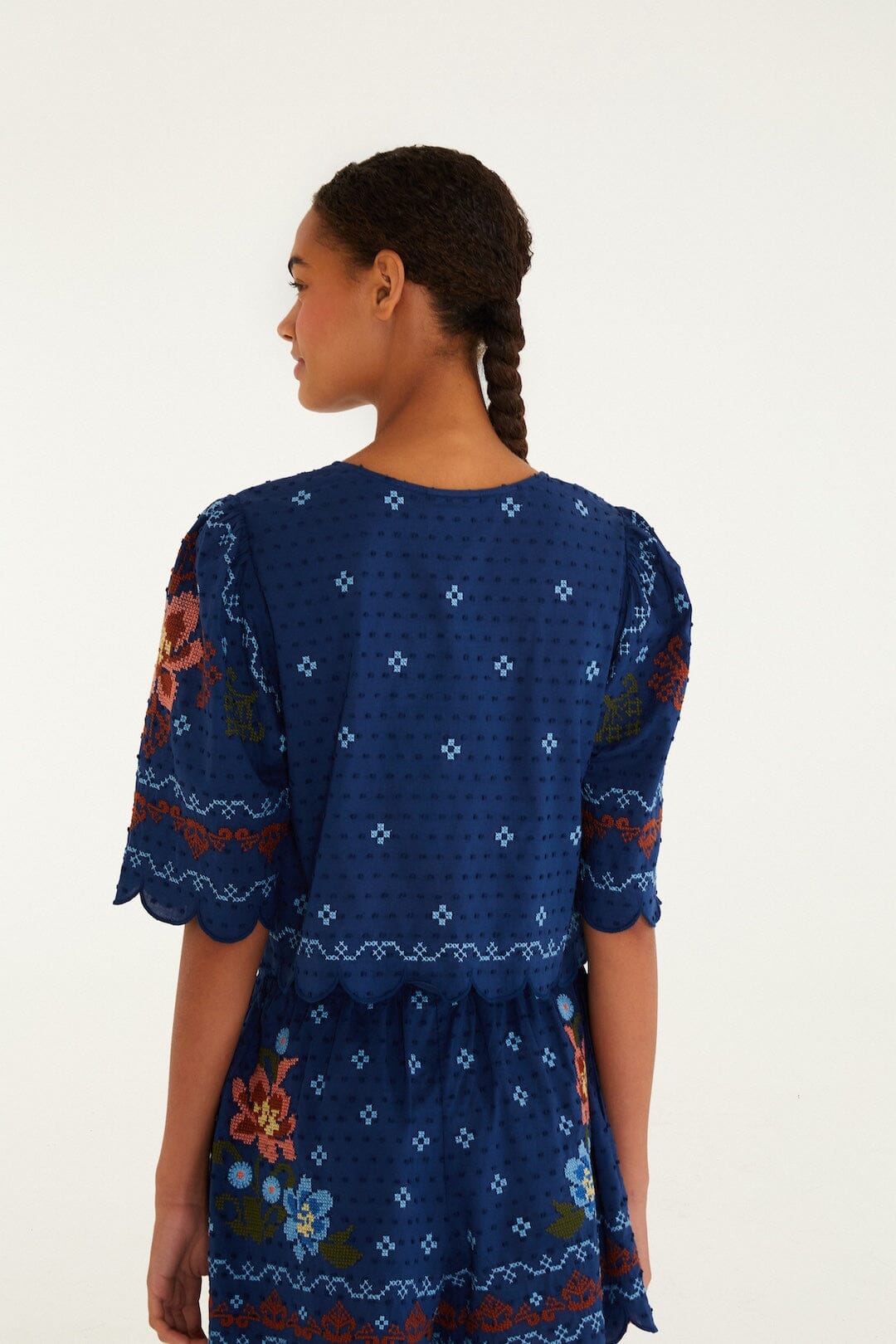 Stitched Garden Dark Blue Blouse