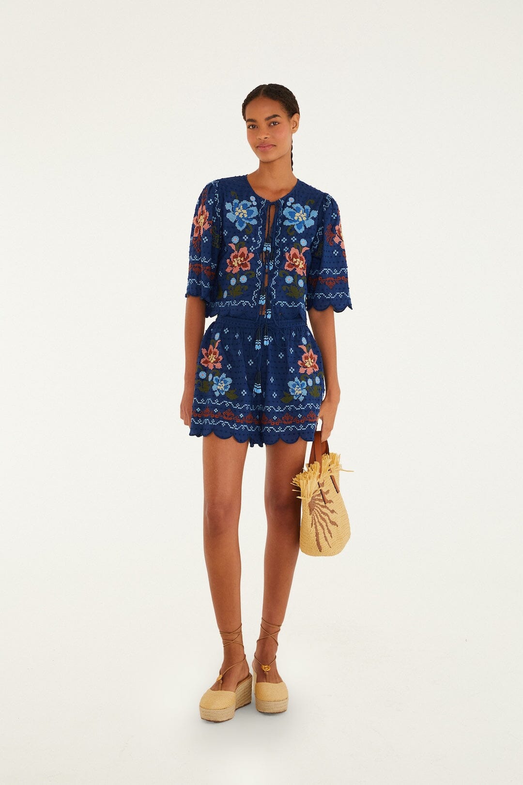 Stitched Garden Dark Blue Blouse