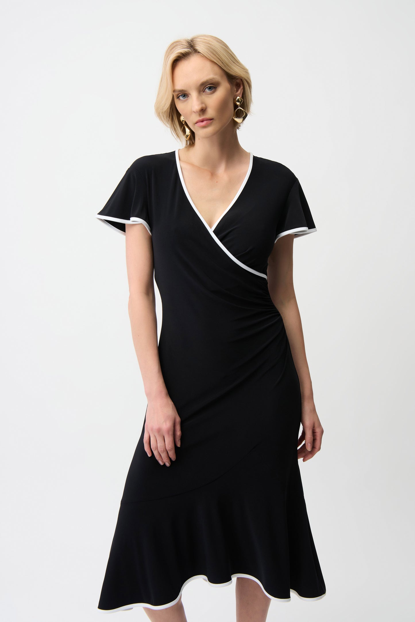 Silky Knit Wrap Dress With Contrast Trim