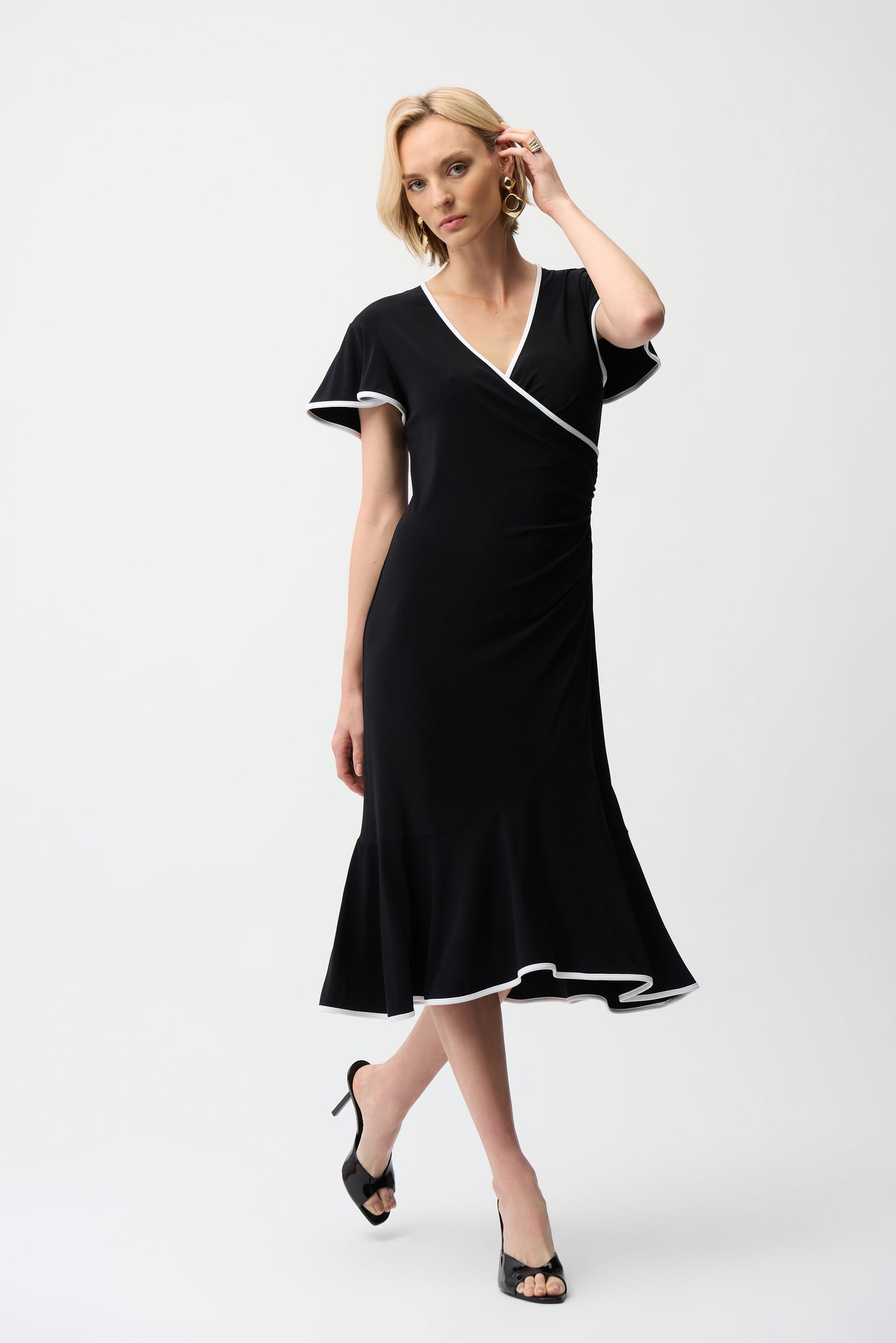 Silky Knit Wrap Dress With Contrast Trim