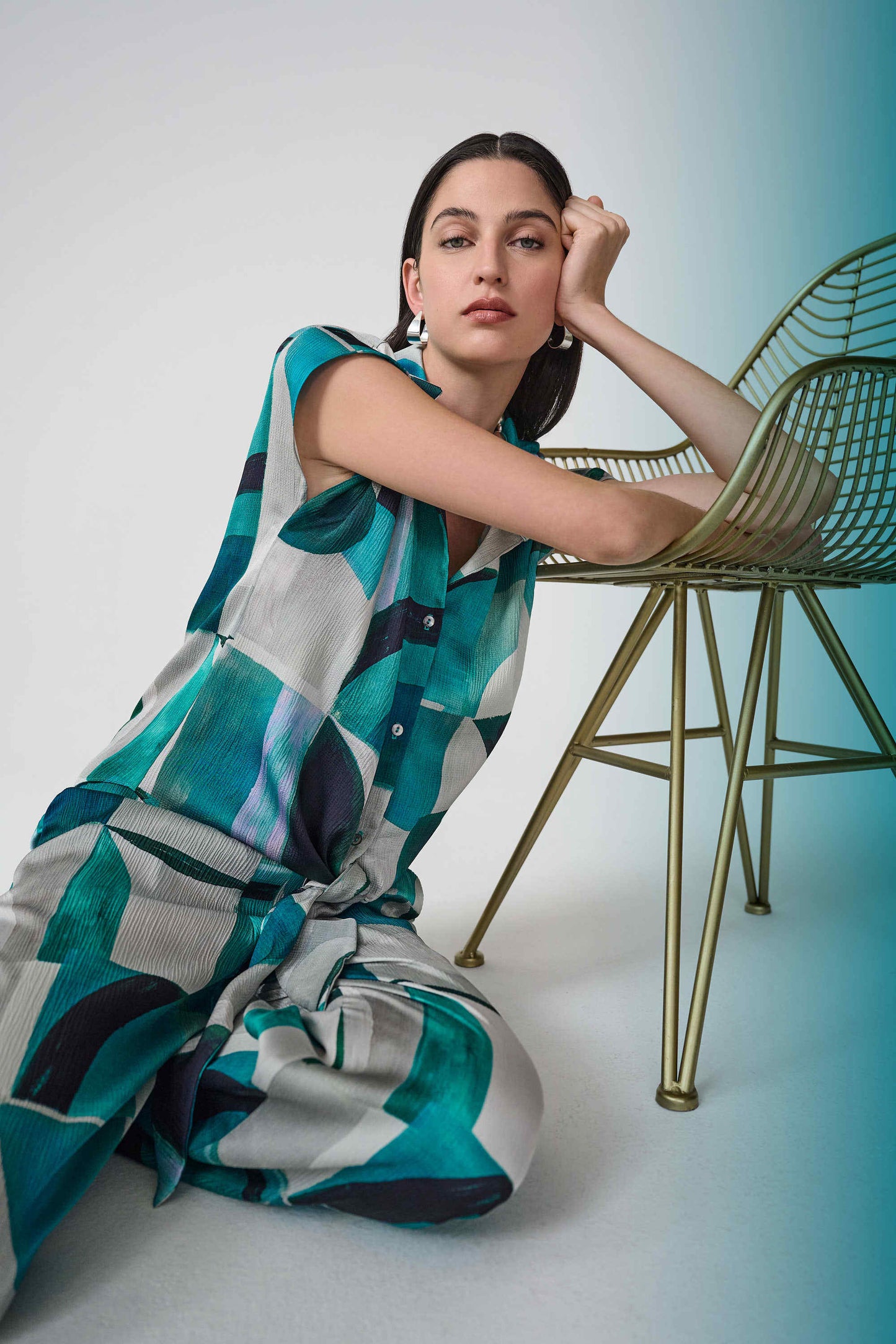 Textured Satin Top With Front Ties