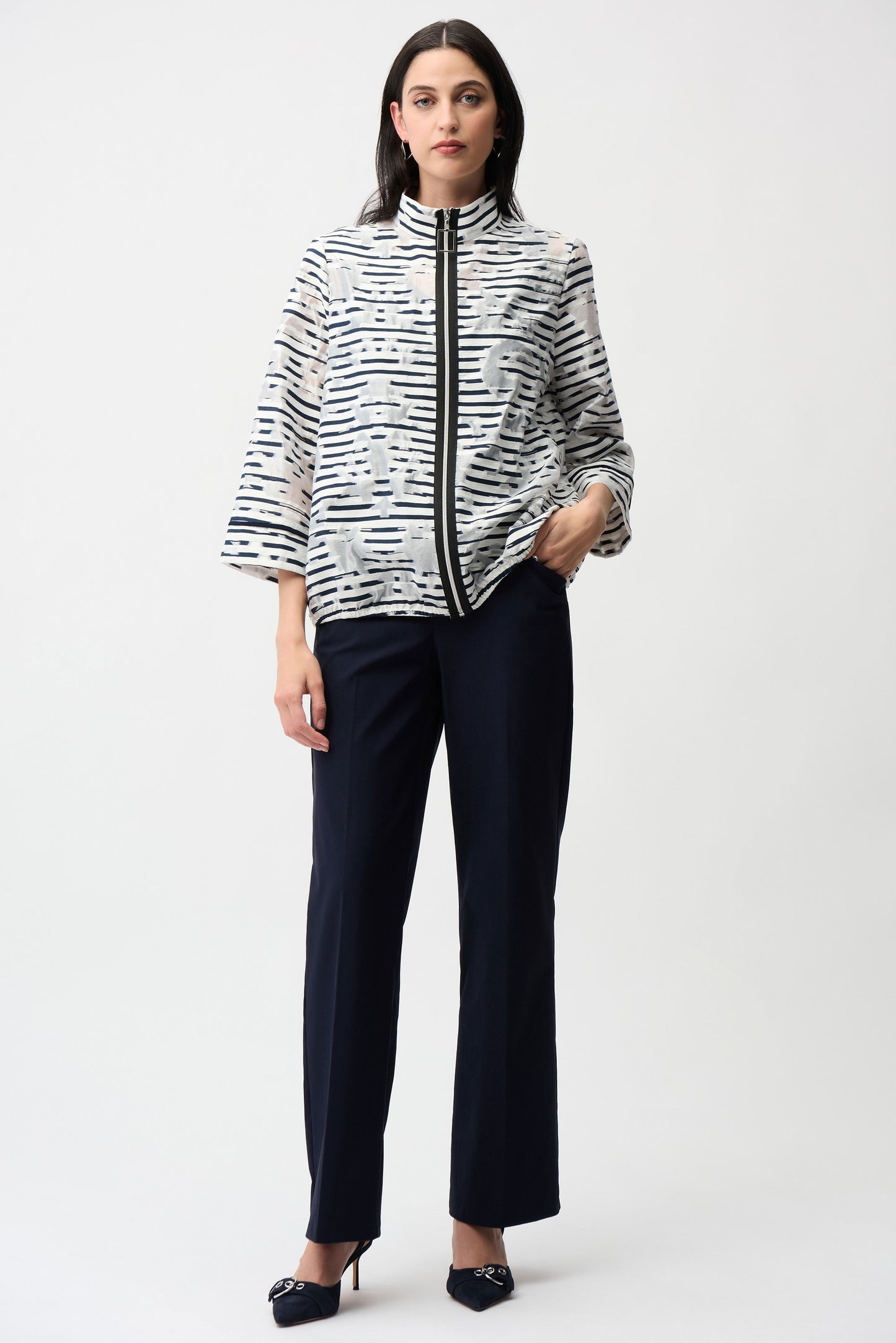 Jacquard Organza Stripe Bomber Jacket