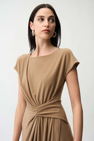 Silky Knit A Line Dress With Wrap Skirt