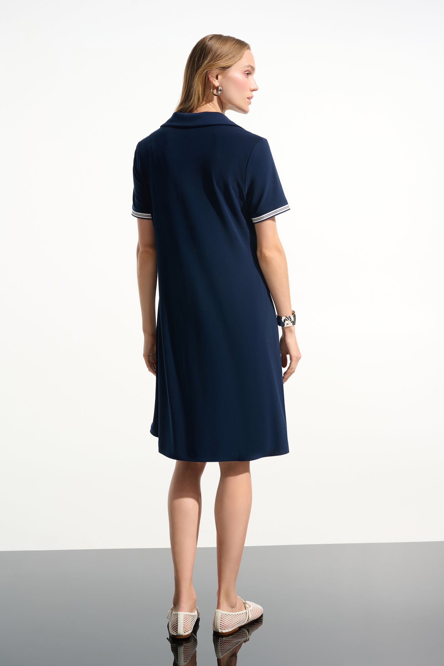 Silky Knit Trapeze Dress With Polo Collar