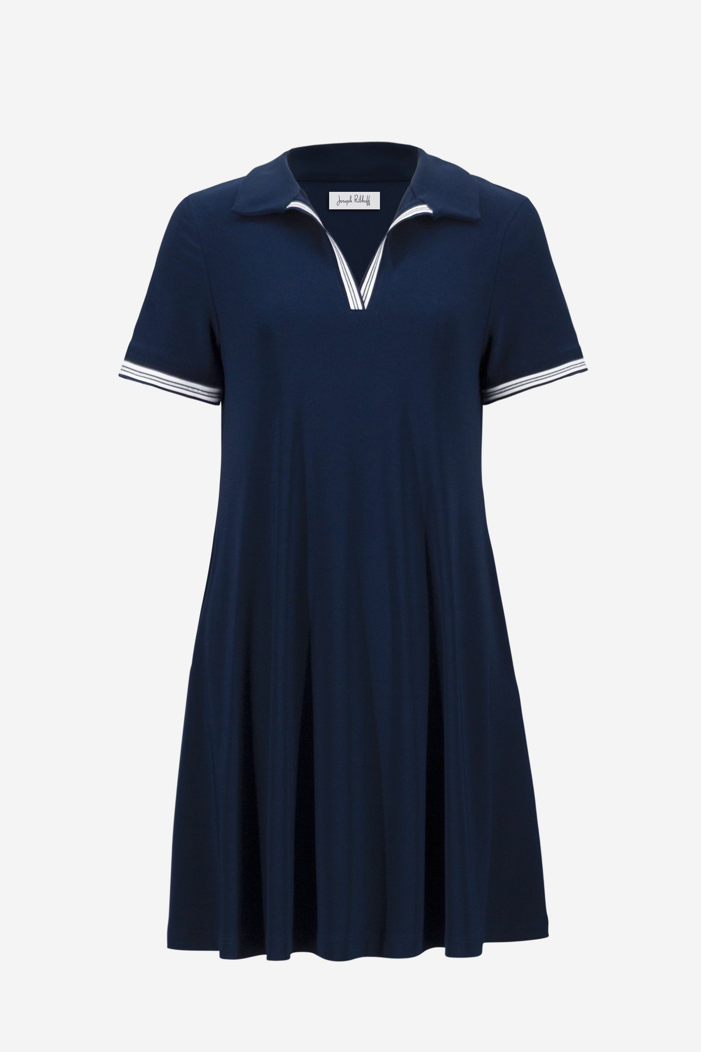 Silky Knit Trapeze Dress With Polo Collar