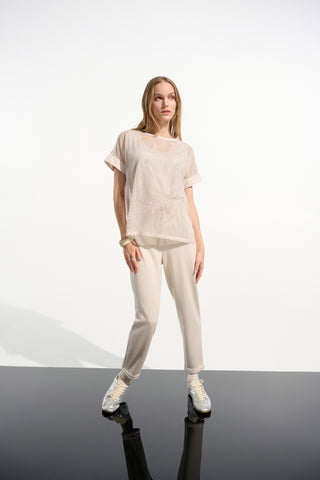 Silky Knit and Mesh Straight Top