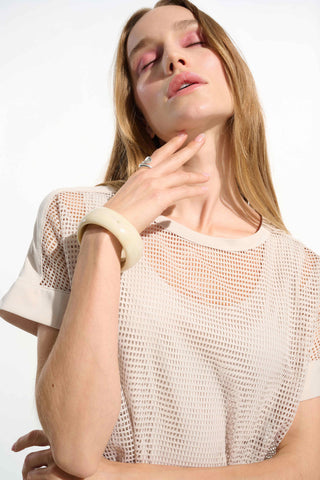 Silky Knit and Mesh Straight Top