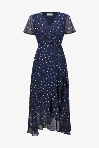 Chiffon Wrap Dress With Ruffle