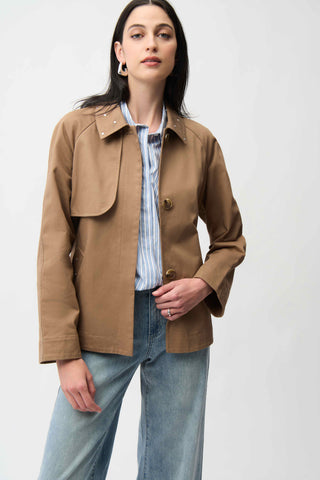 Cotton Twill Short Trench With Belt And Rhinestones Detail