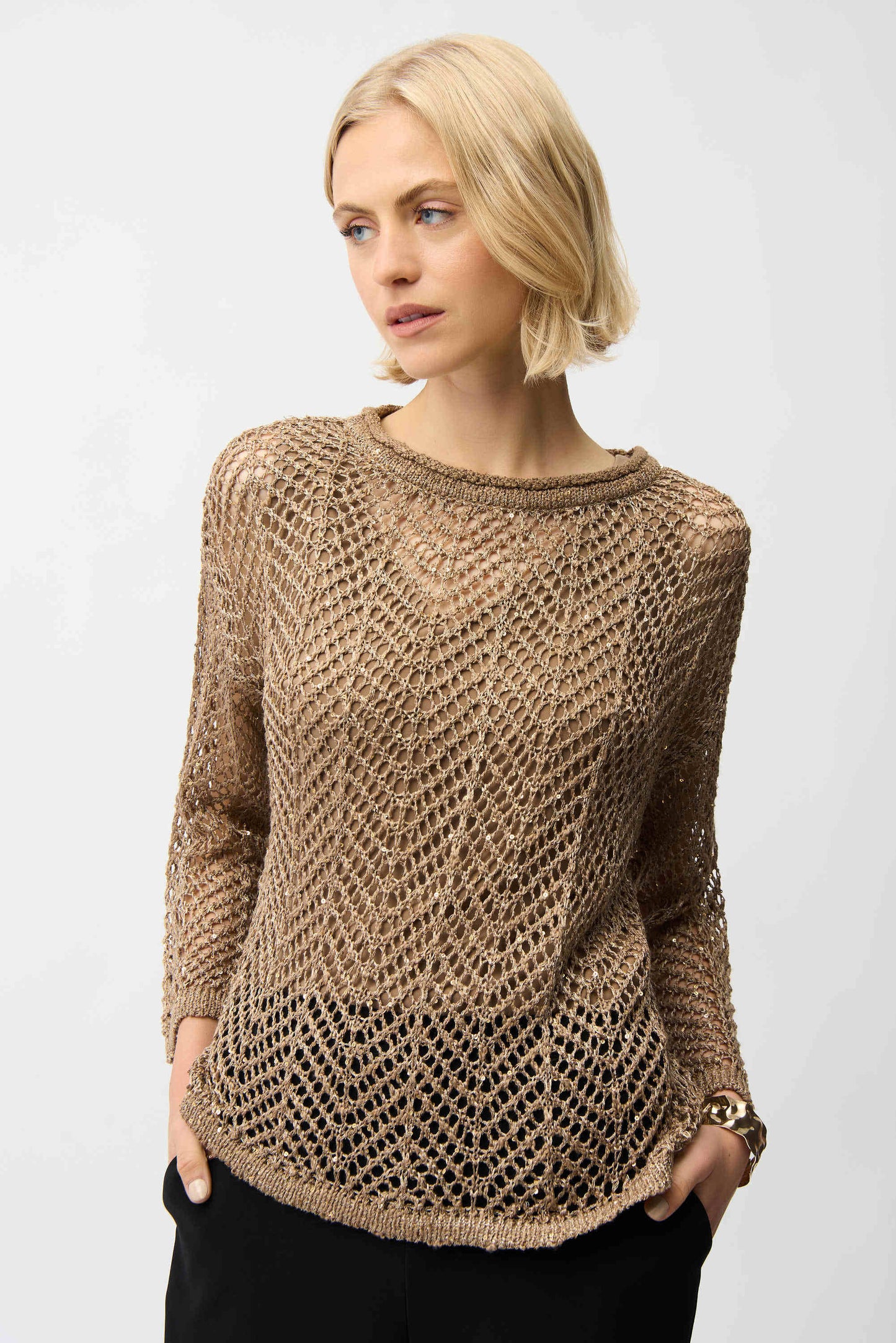 Sequins Yarn Chevron Print Long Sleeve Sweater