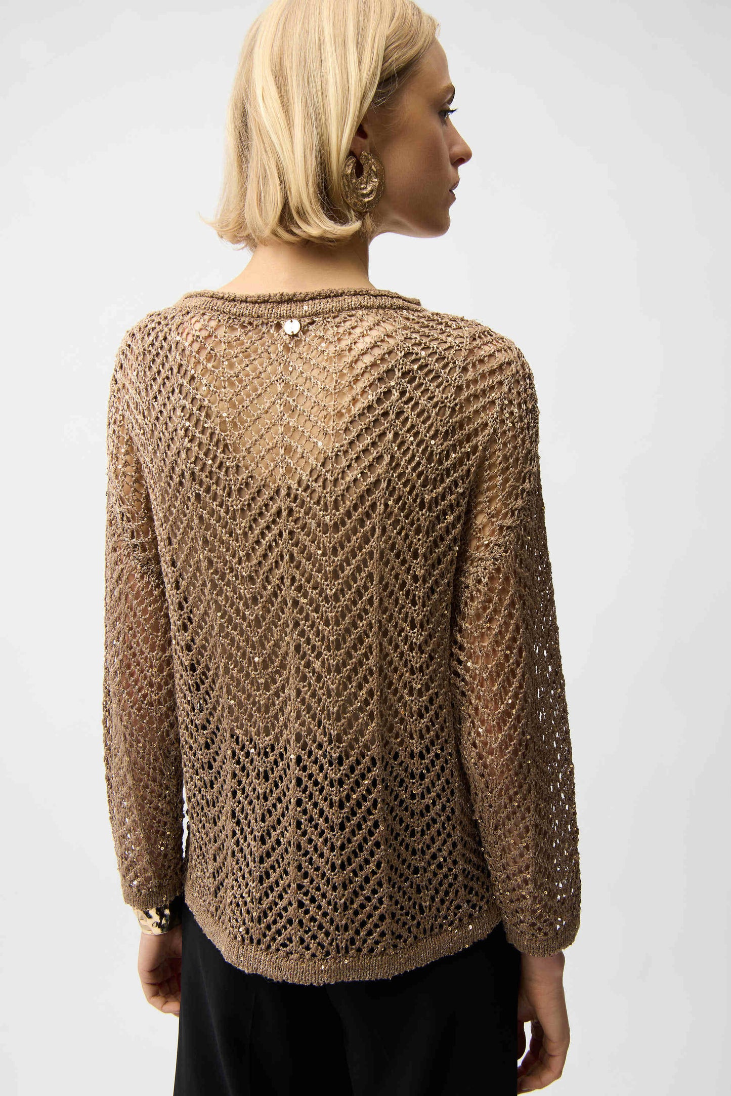 Sequins Yarn Chevron Print Long Sleeve Sweater