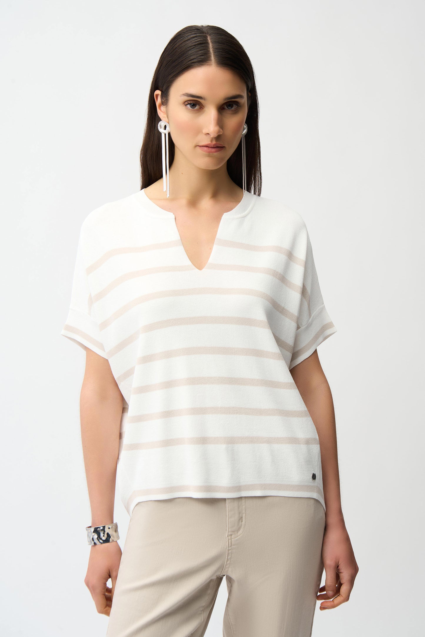 Stripe Print Short Sleeve Sweater