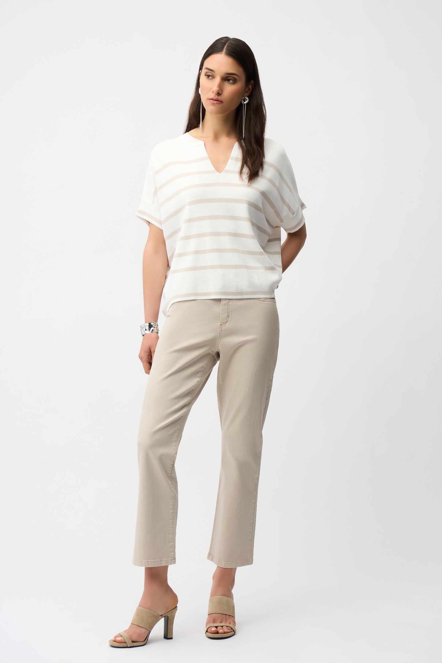 Stripe Print Short Sleeve Sweater