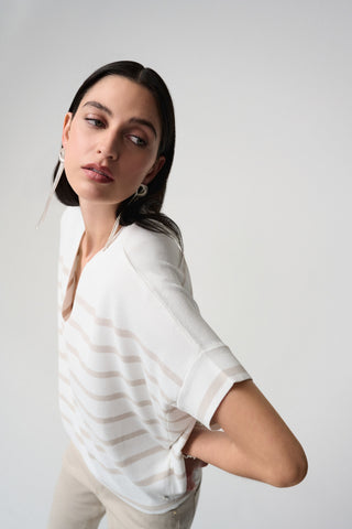 Stripe Print Short Sleeve Sweater
