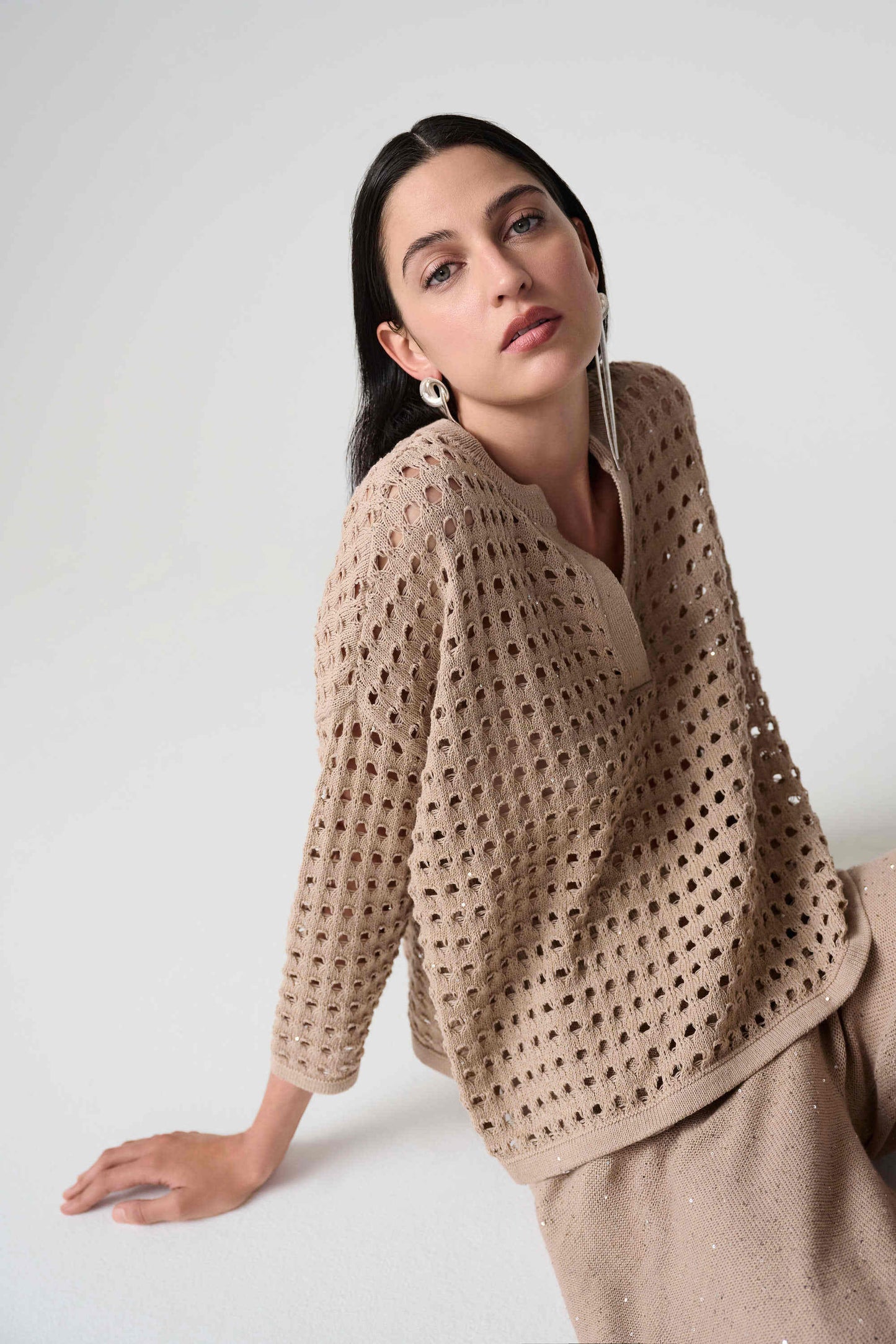 Cotton Blend Open Stitch Sweater