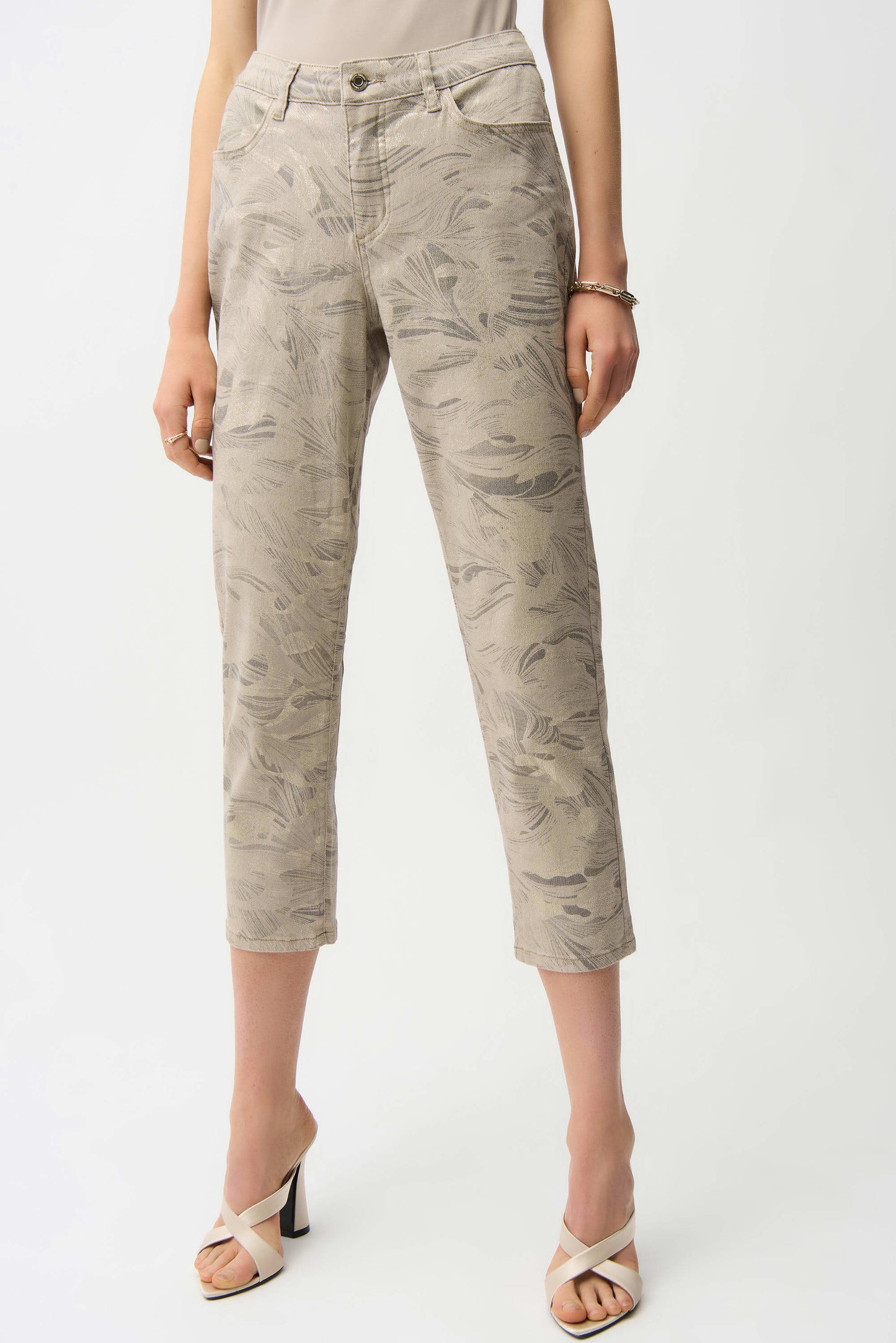 Metallic Abstract Print Slim Crop Jeans
