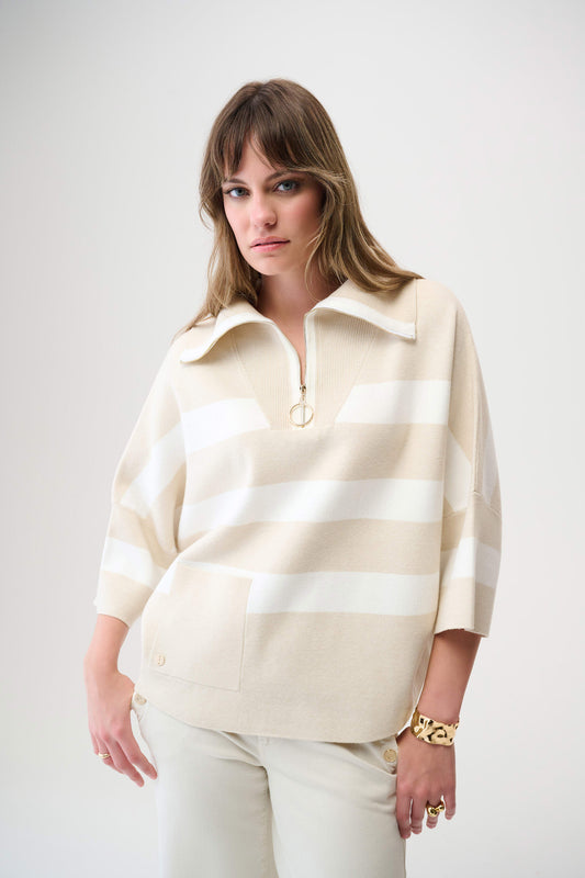 Stripe Boxy Sweater with Zipped Collar