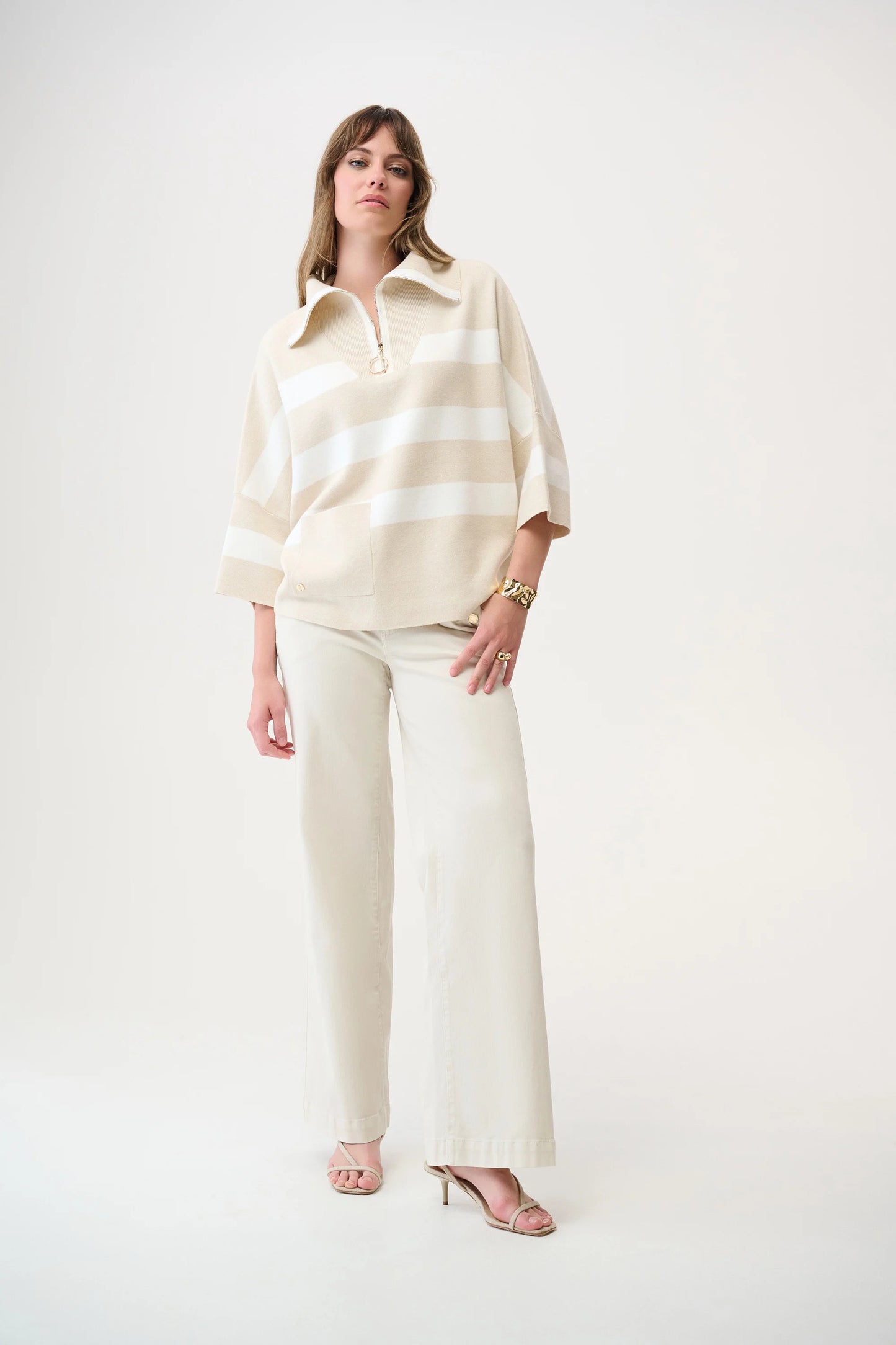 Stripe Boxy Sweater with Zipped Collar
