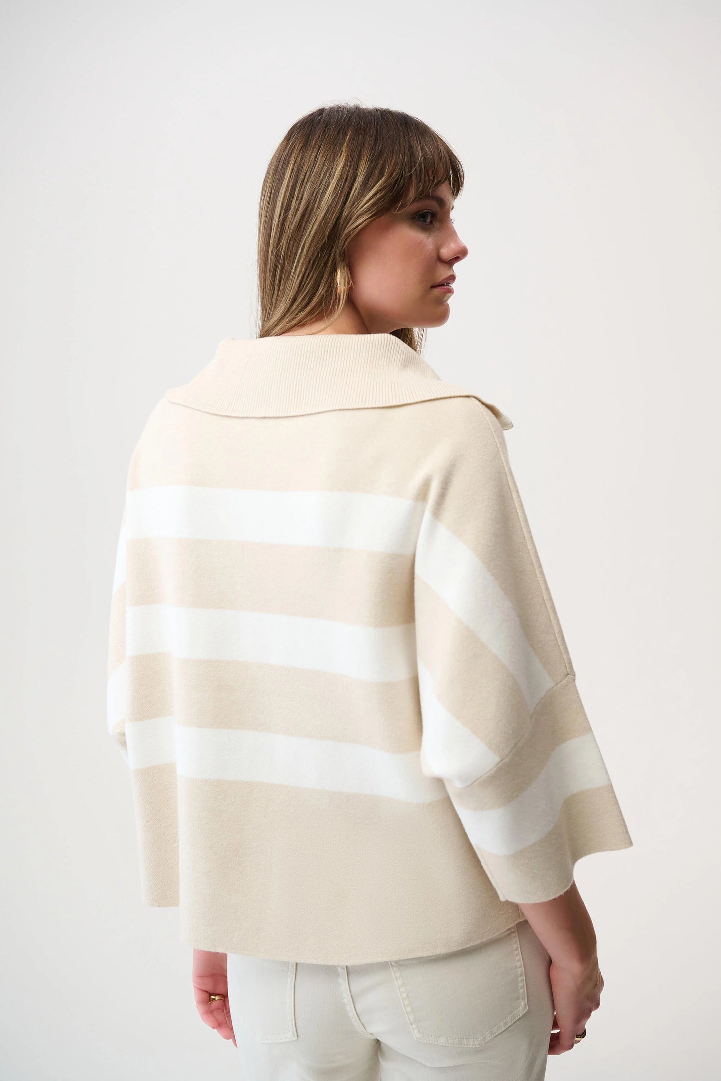Stripe Boxy Sweater with Zipped Collar