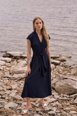 Woven Seersucker Flare Dress