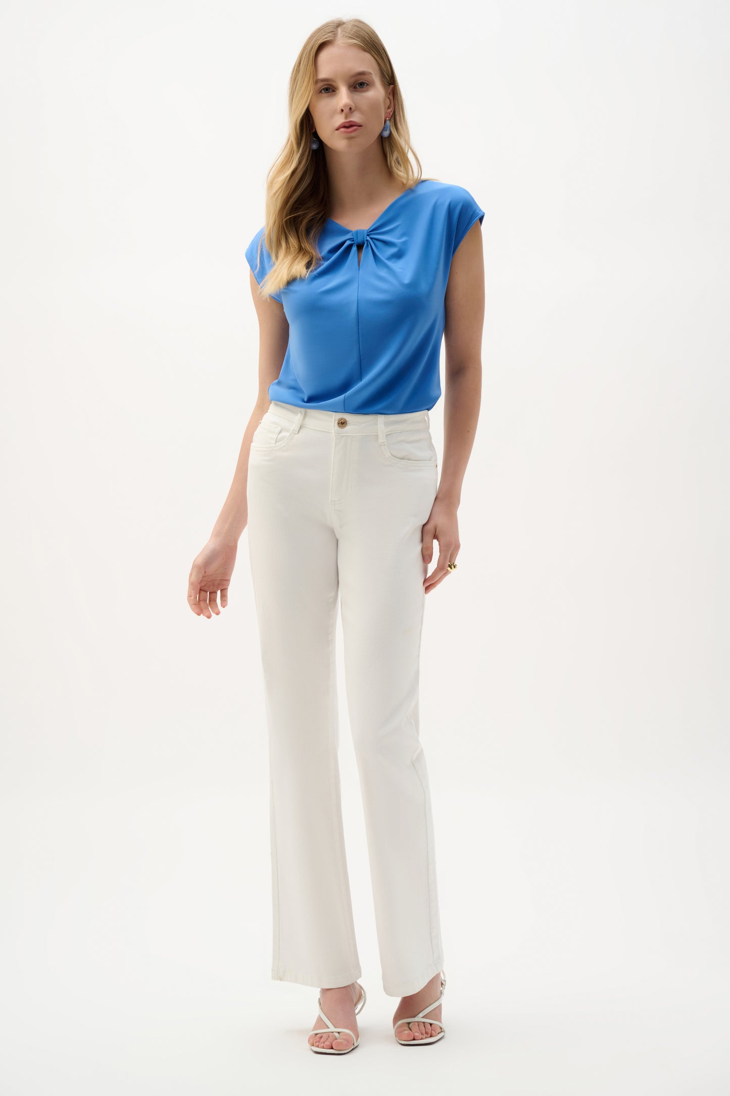 Silky Knit Fitted Top With Keyhole Neckline
