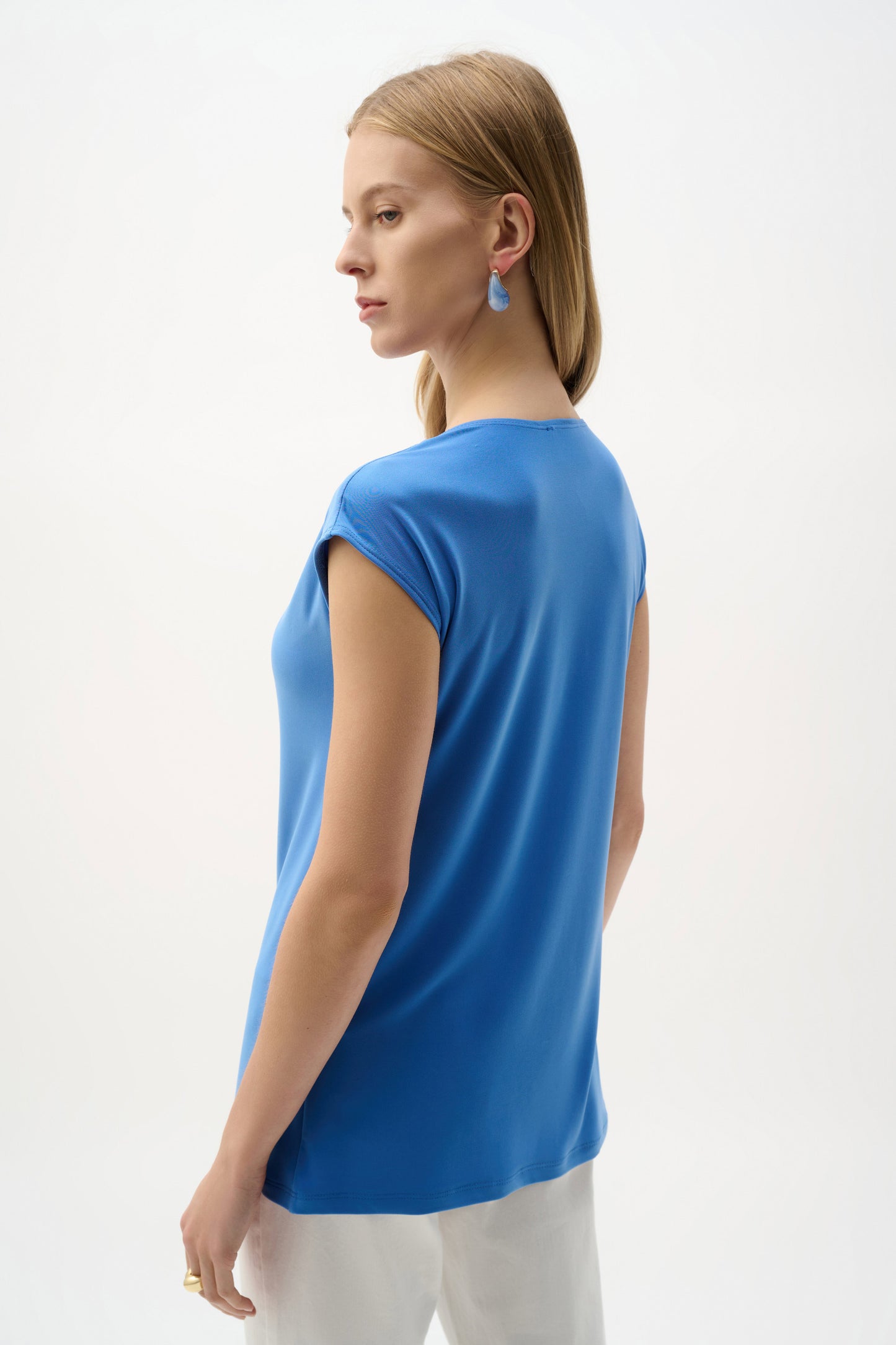Silky Knit Fitted Top With Keyhole Neckline