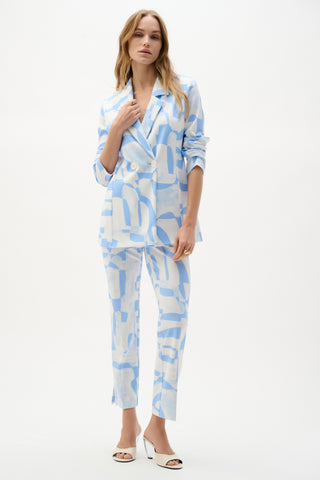 Silky Knit Geometric Print Straight Blazer