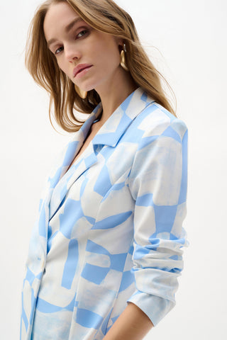Silky Knit Geometric Print Straight Blazer