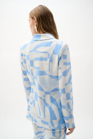 Silky Knit Geometric Print Straight Blazer