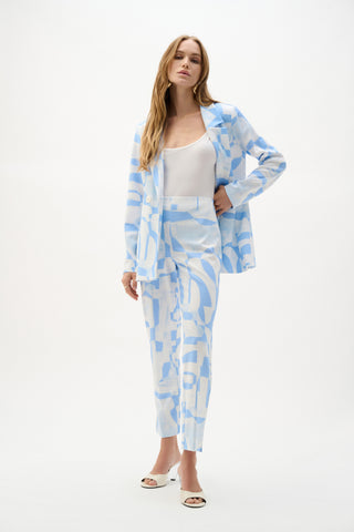Silky Knit Geometric Print Straight Leg Pull-On Pants