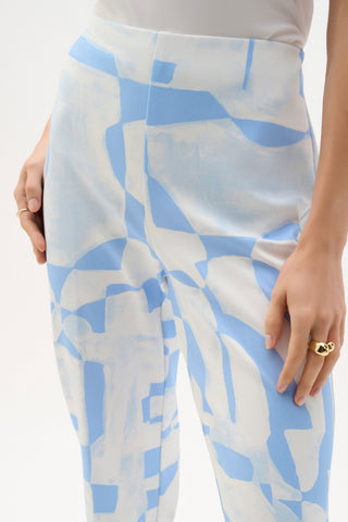 Silky Knit Geometric Print Straight Leg Pull-On Pants