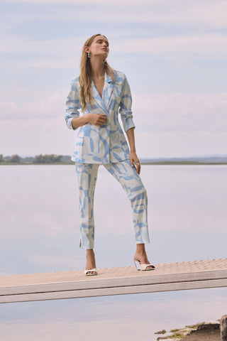 Silky Knit Geometric Print Straight Leg Pull-On Pants