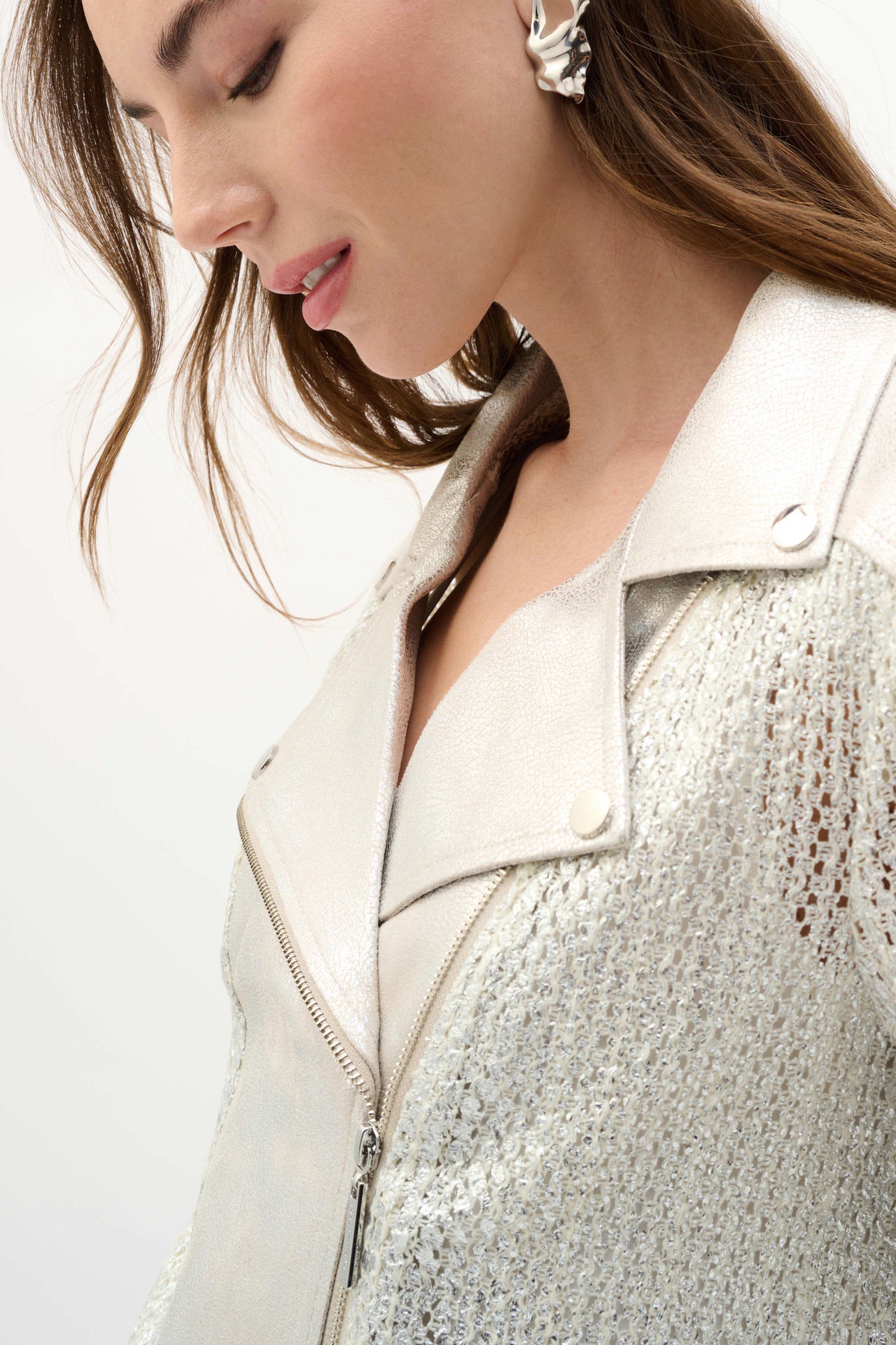 Faux Suede Foiled Knit Moto Jacket