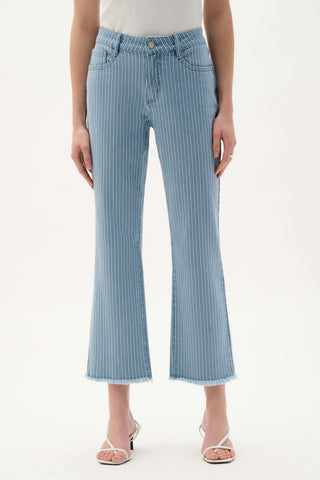 Cotton Denim Stripe Print Straight Jeans