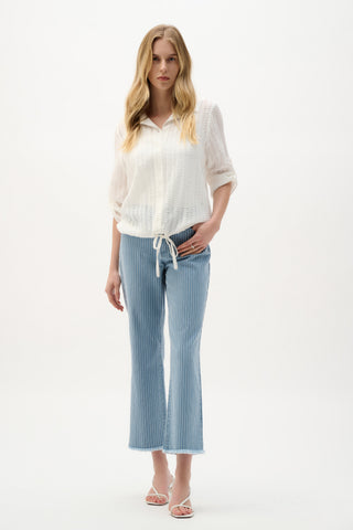 Cotton Denim Stripe Print Straight Jeans