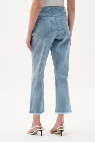 Cotton Denim Stripe Print Straight Jeans