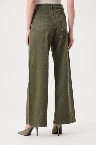 Featherweave Denim Wide Leg Jeans With Rhinestones